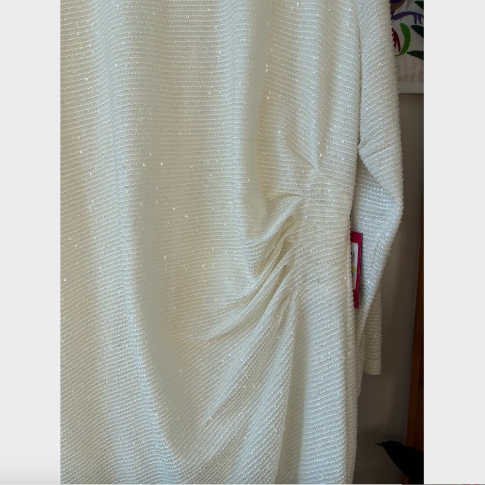 Vince Camuto NWT White Sequins Ruched Waist Mini Dress w/ Long Sleeves- Size 18W - Picture 6 of 13
